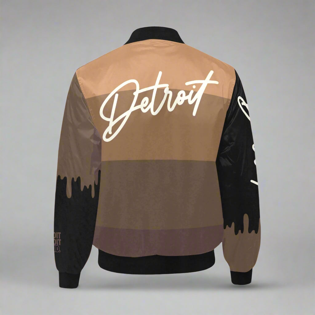 Black Detroit Drip Bomber Jacket - Earth Tone
