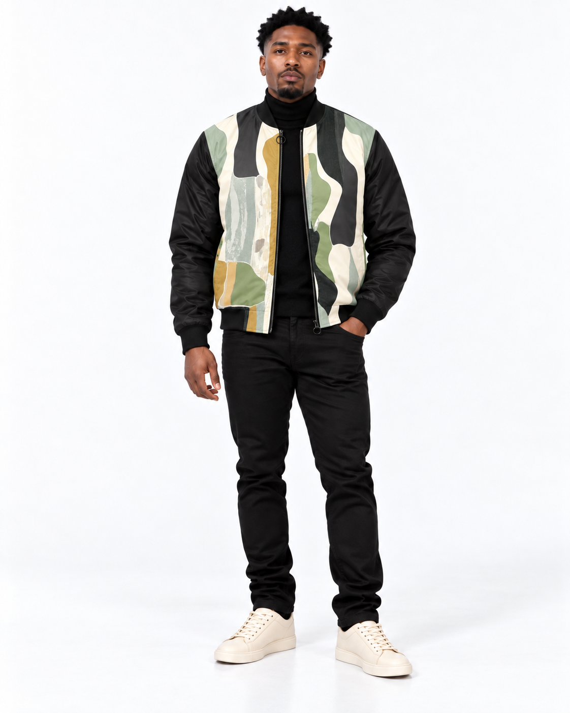 Abstract Terrain Bomber Jacket – Black