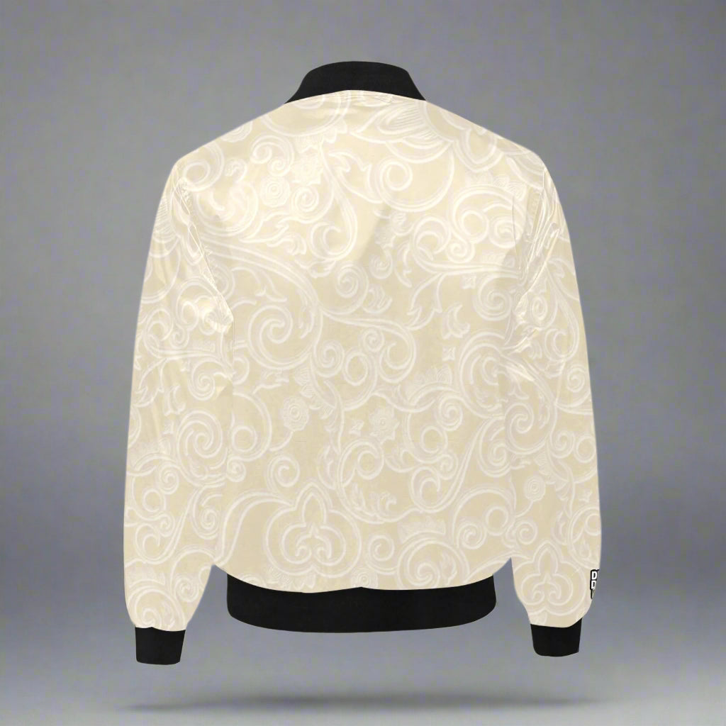 Cream Swirl All Over Print Bomber Jacket for Men