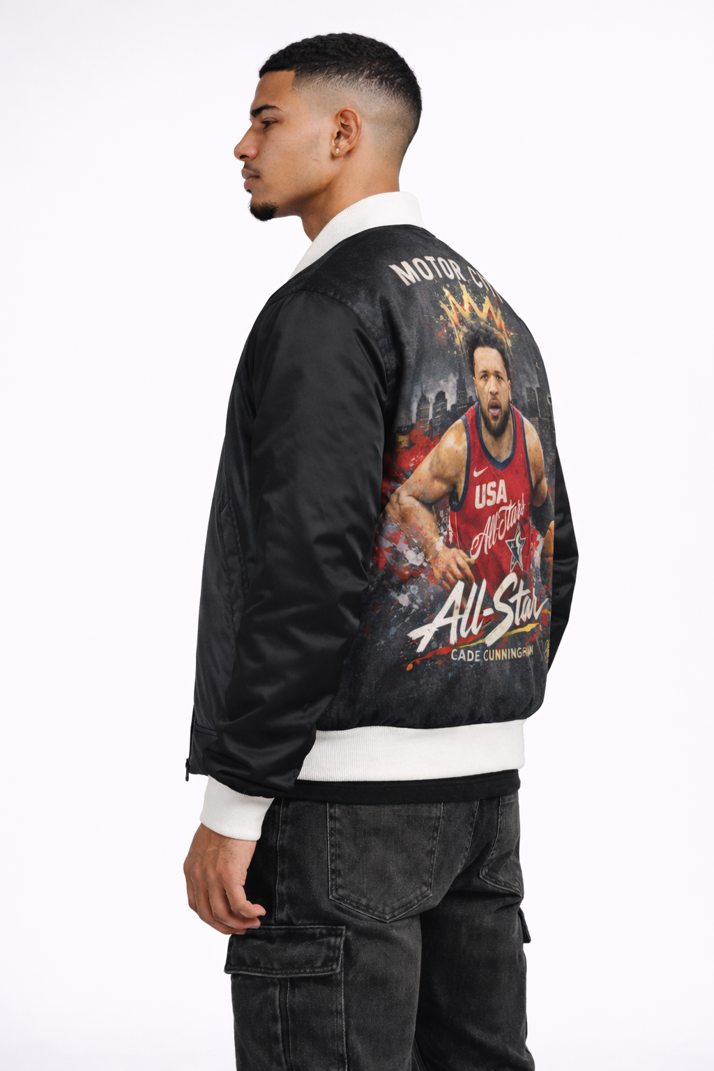 Motor City Royalty Bomber Jacket – Detroit Streetwear Varsity Jacket in Black & Gold