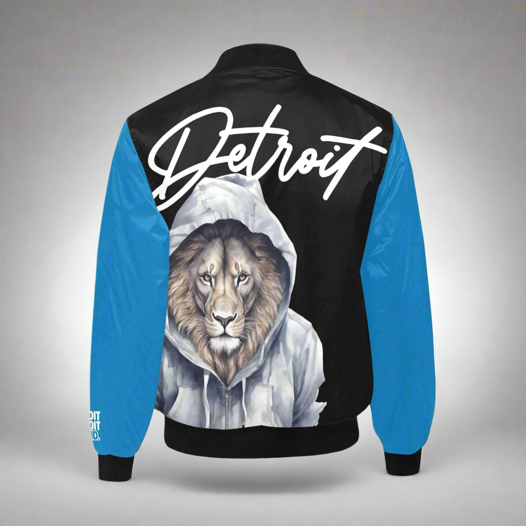 Hooded Lion Bomber Jacket- Black Blue