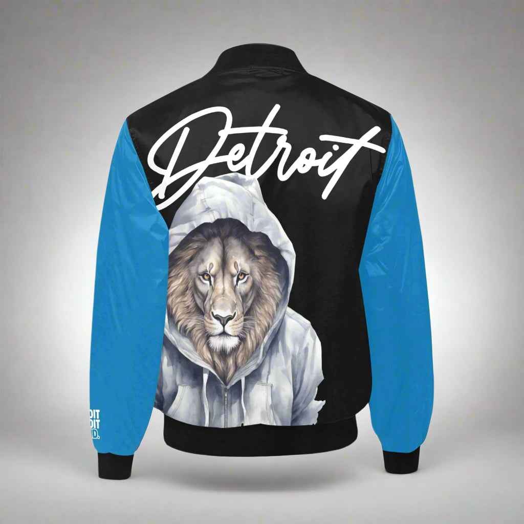 Detroit Hooded Lion Bomber Jacket — Black & Blue Edition