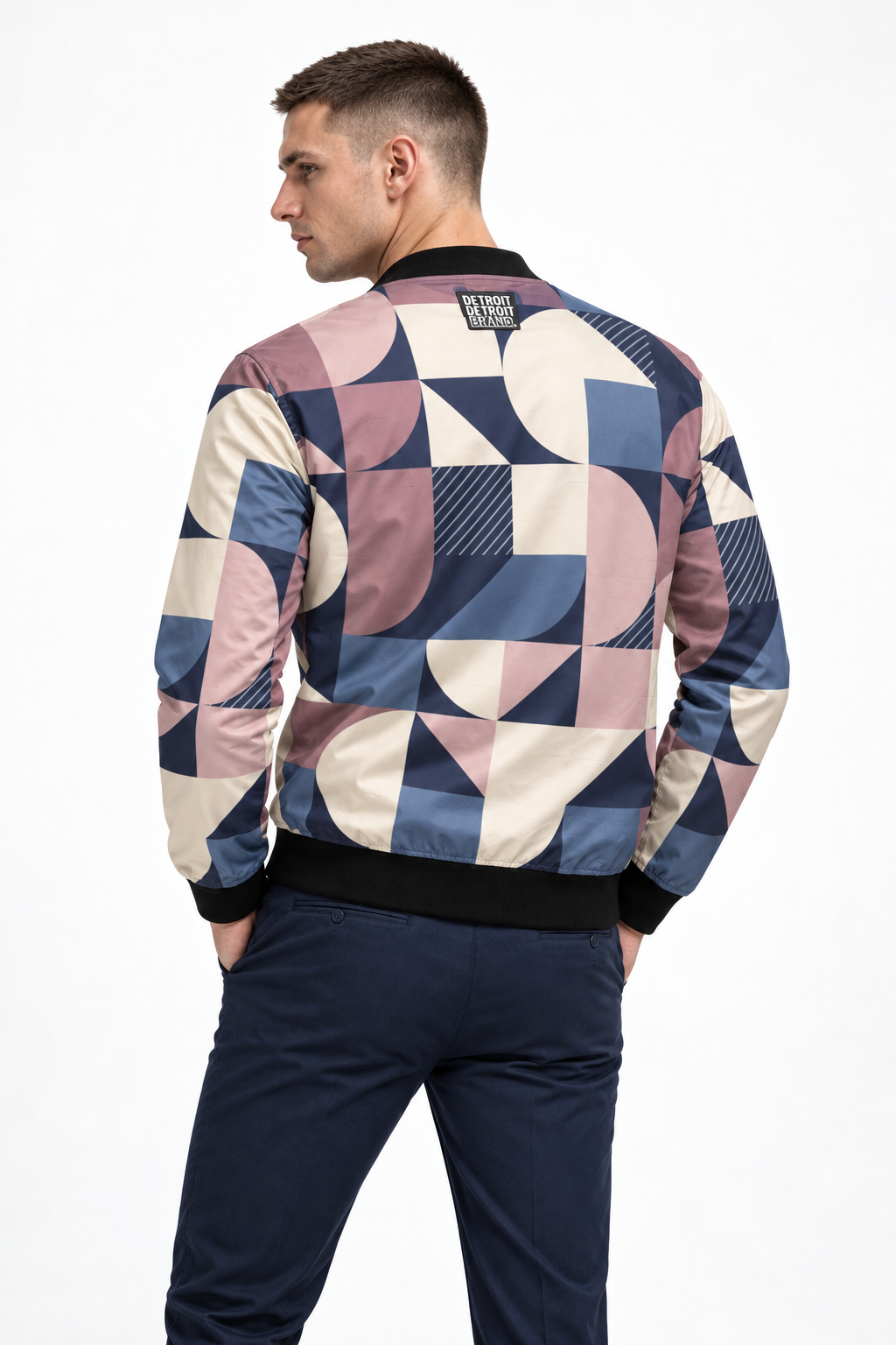 Detroit Geometric Print Bomber Jacket