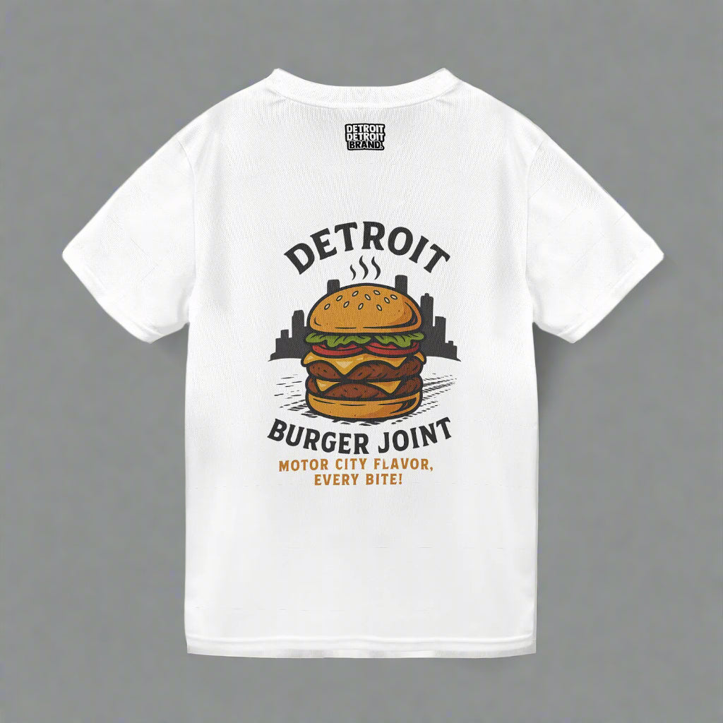 Detroit Burger Joint Graphic Tee – Black Unisex T-Shirt Featuring City Skyline & Burger Design