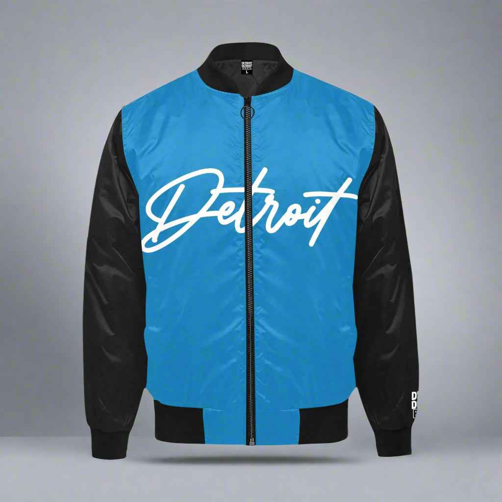 Detroit Hooded Lion Bomber Jacket — Blue & Black Edition