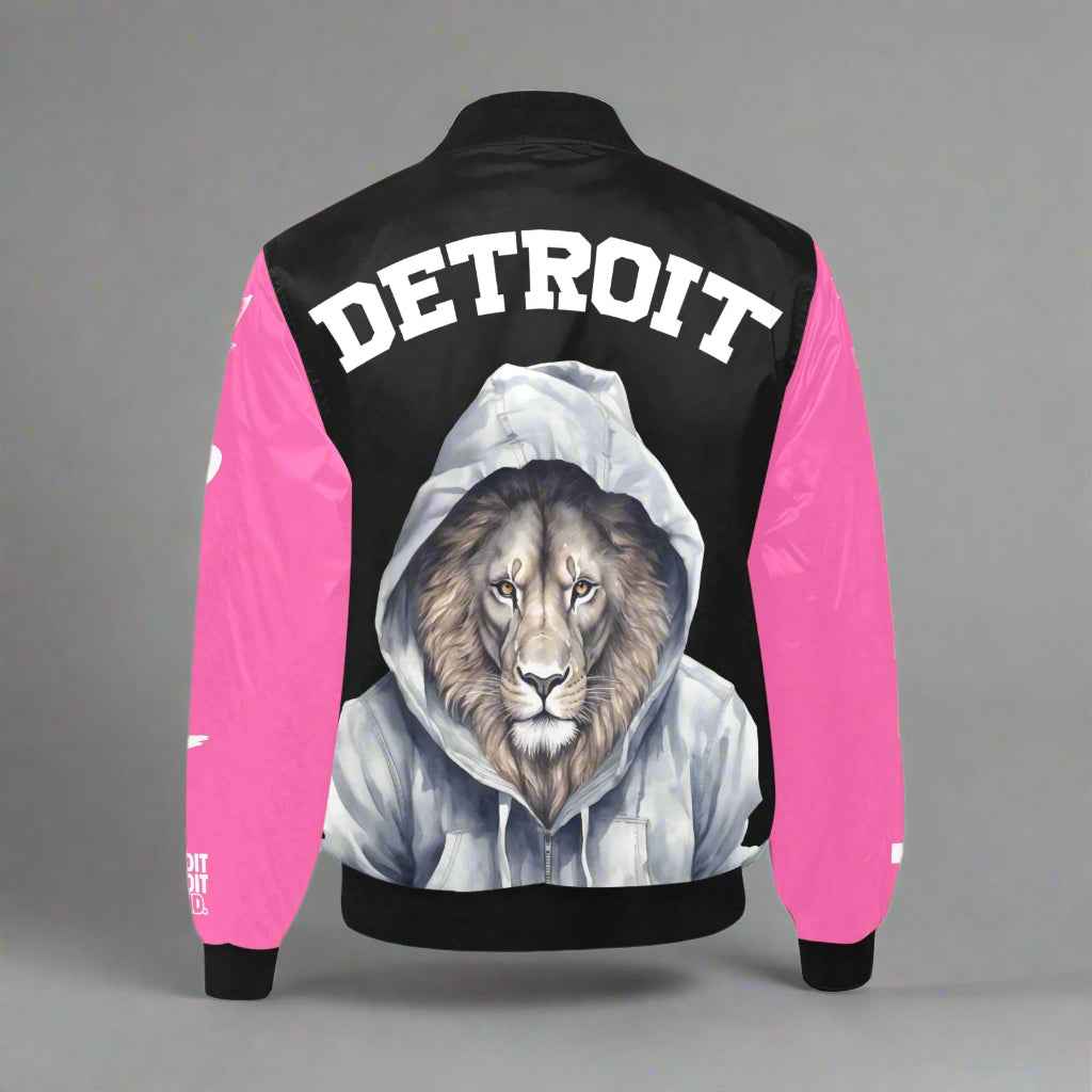 Detroit Lion Bomber Jacket — Black & Pink Edition
