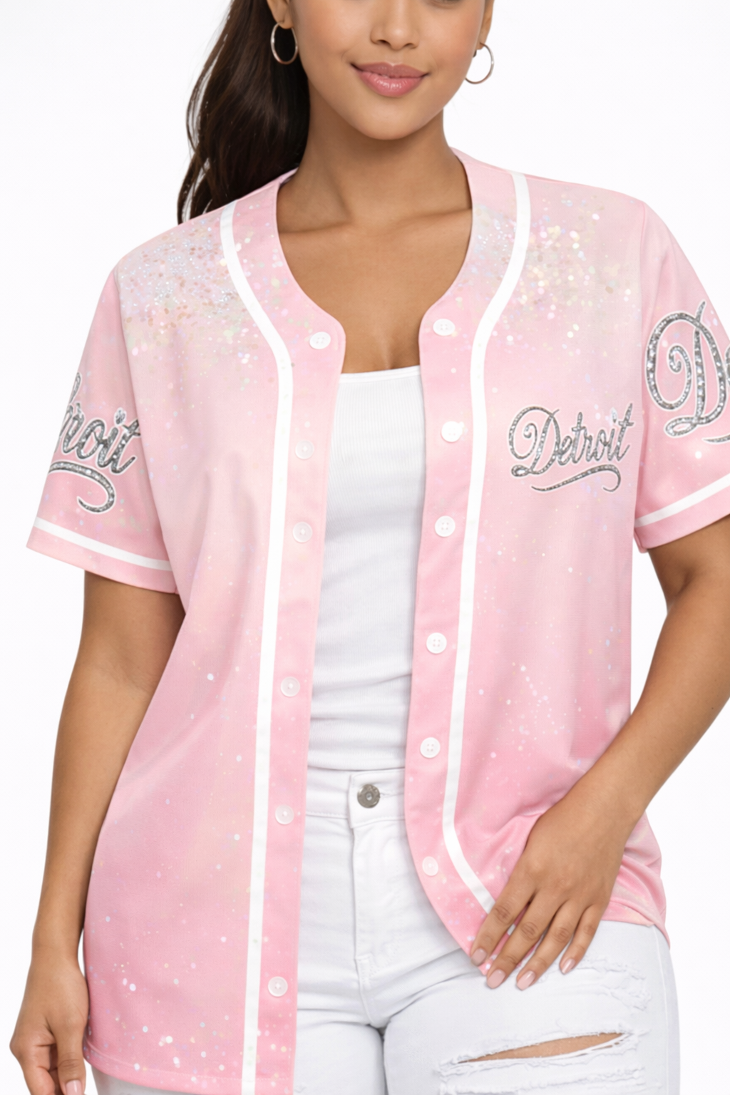 Detroit Pink Crystal Baseball Jersey – Women’s Edition