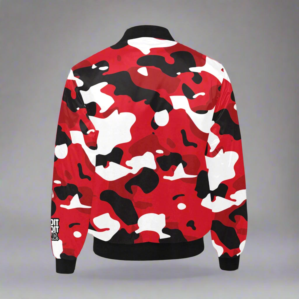 Red Black White Camo All Over Print Bomber Jacket for Men