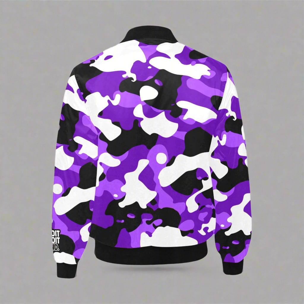 Purple Camo All Over Print Mens Bomber Jacket