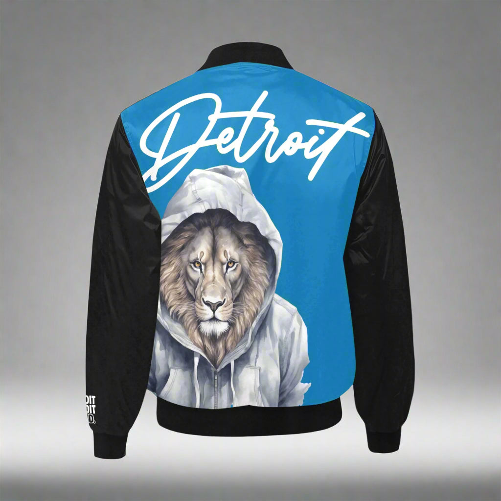 Hooded Lion Bomber Jacket Blue Black