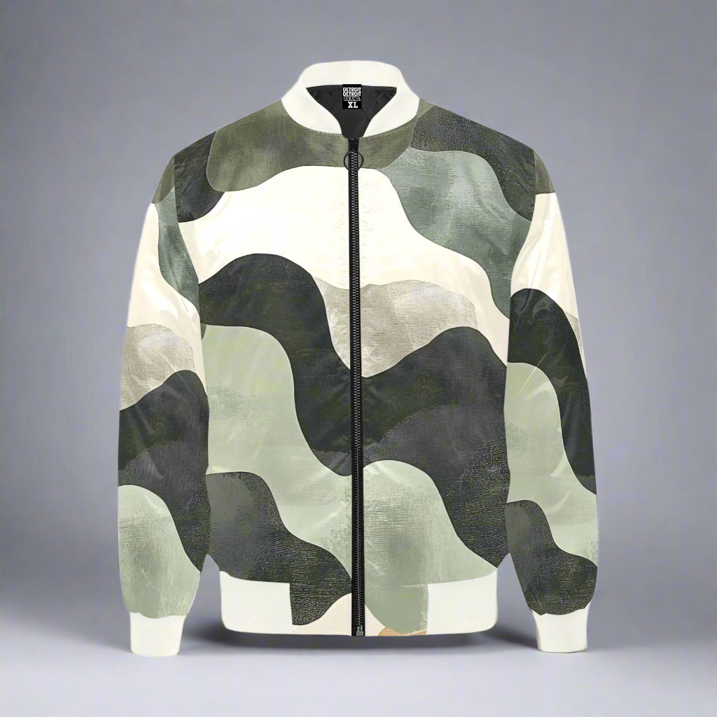 Earth-Tone All Over Print Mens Camo Bomber Jacket