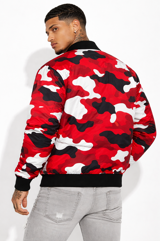 Detroit Red Camo Bomber Jacket — Urban Streetwear