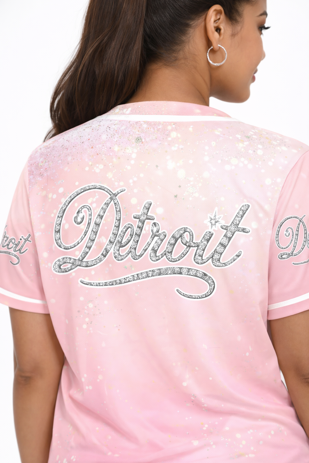 Detroit Pink Crystal Baseball Jersey – Women’s Edition