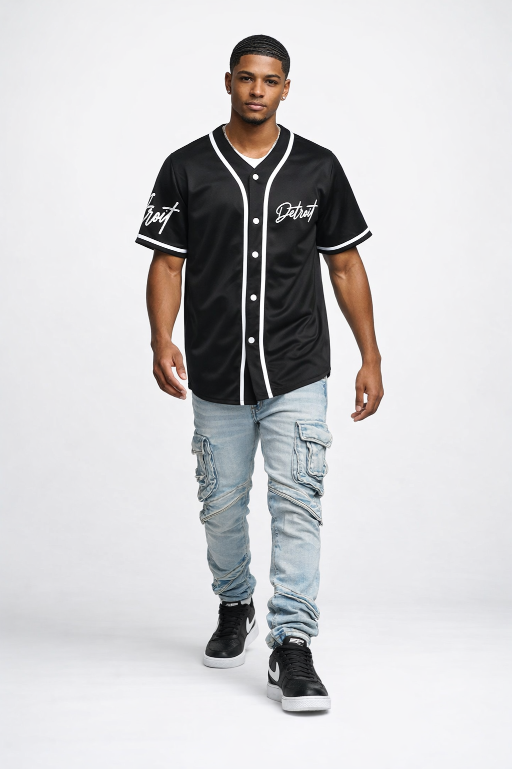 Detroit Script Black Baseball Jersey