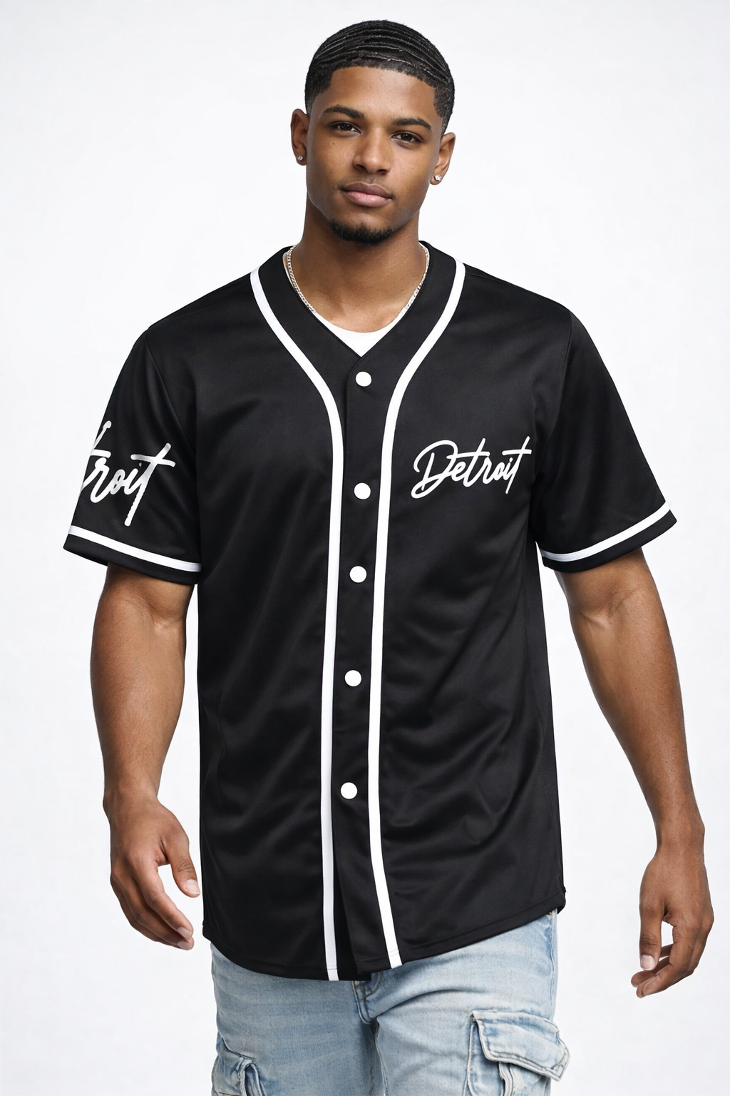 Detroit Script Black Baseball Jersey