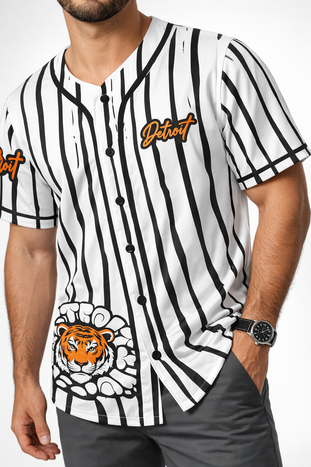 Detroit Tiger Baseball Jersey - Pinstripe Design