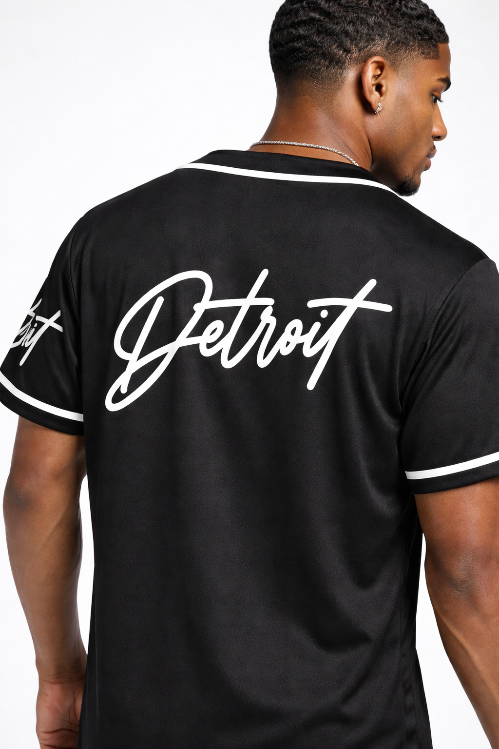 Detroit Script Black Baseball Jersey