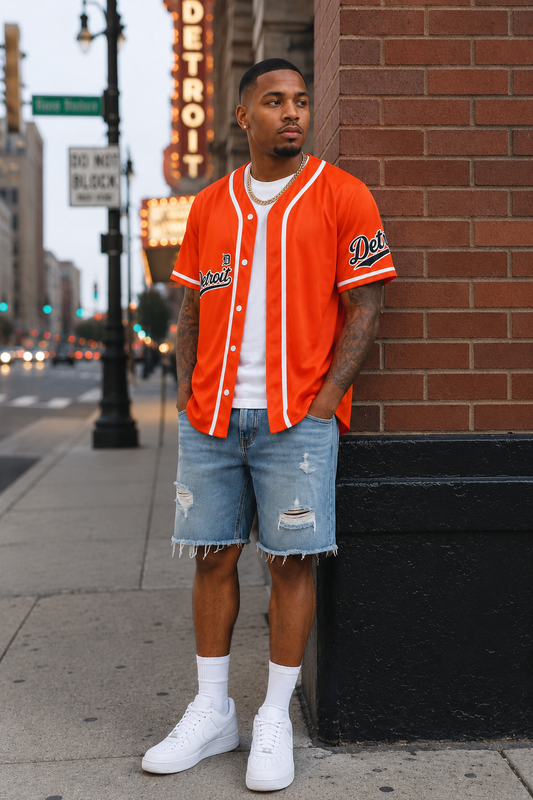 Detroit Script Orange Baseball Jersey