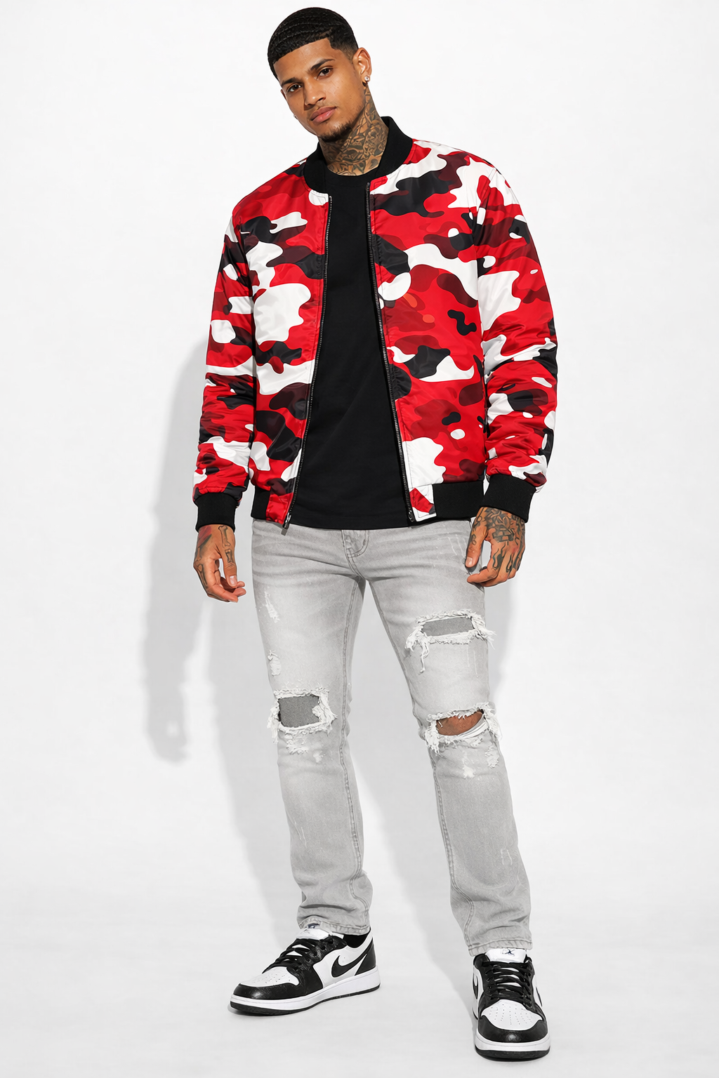 Detroit Red Camo Bomber Jacket — Urban Streetwear