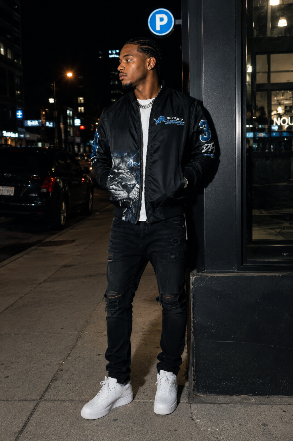 Detroit One Pride Lions Bomber Jacket – Black