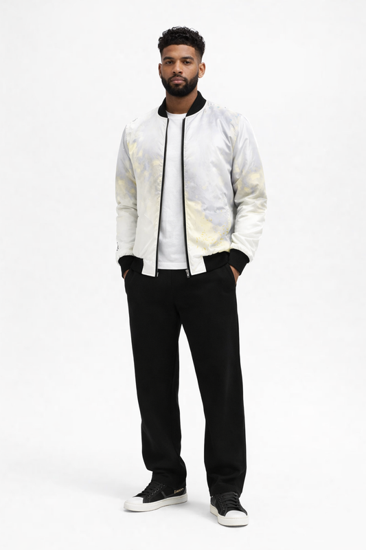 White Silver Gradient Bomber Jacket - Detroit Fashion Edition