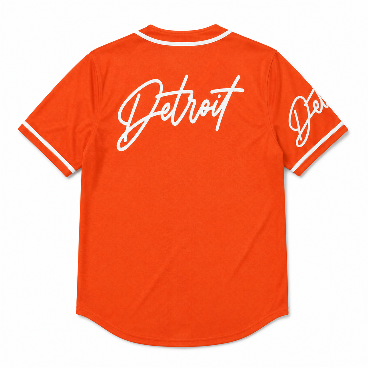 Orange Detroit Script Baseball Jersey with Classic White Trim