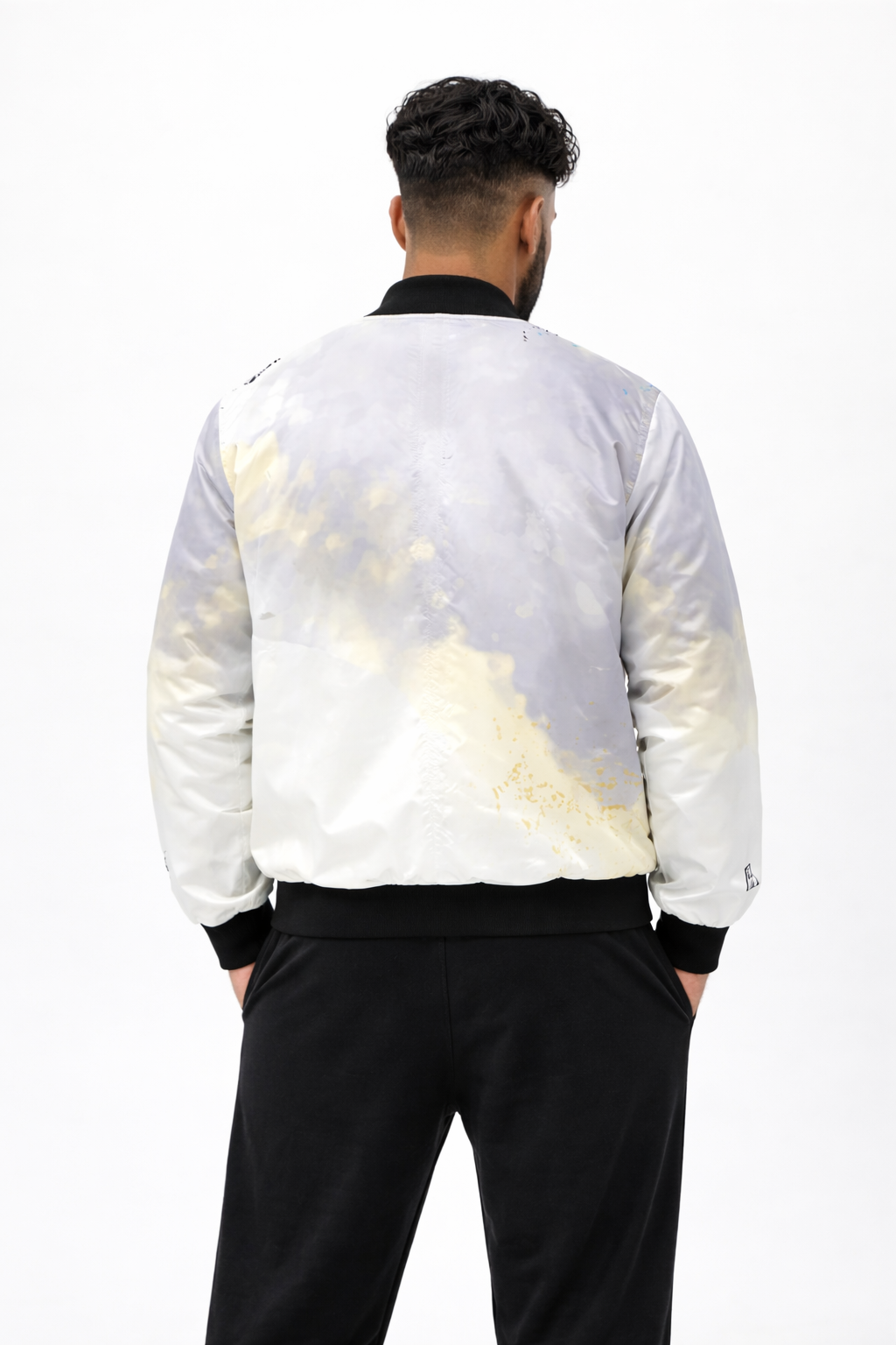 White Silver Gradient Bomber Jacket - Detroit Fashion Edition