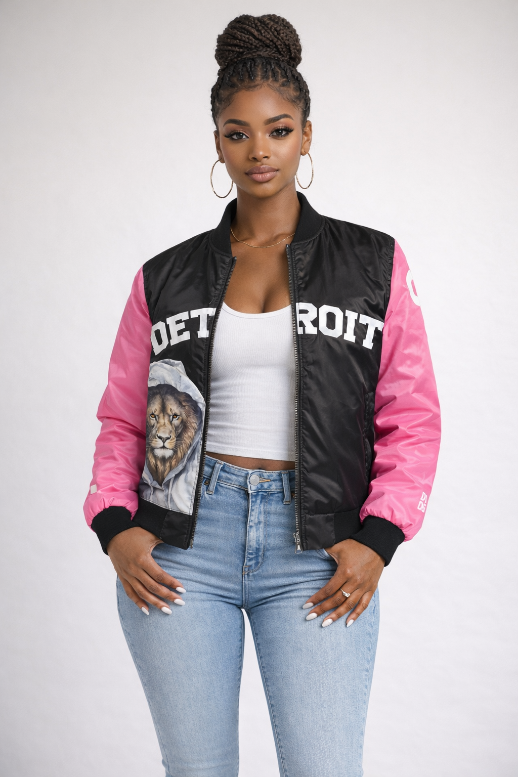 Detroit Lion Bomber Jacket — Black & Pink Edition - The Detroit Detroit Brand