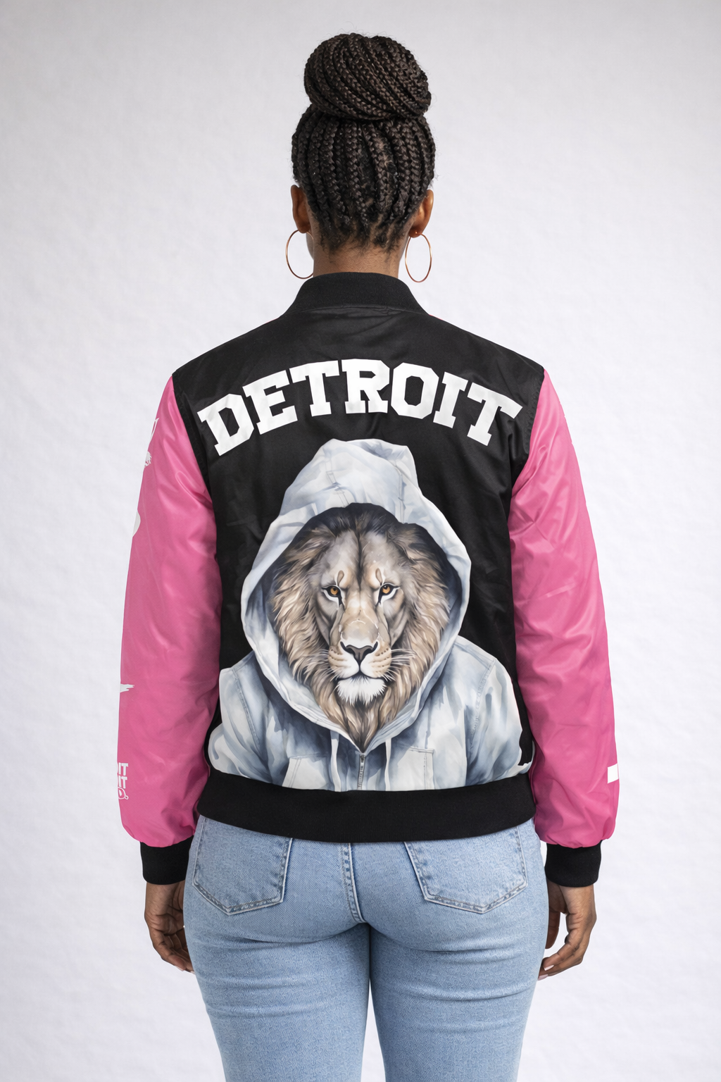 Detroit Lion Bomber Jacket — Black & Pink Edition - The Detroit Detroit Brand