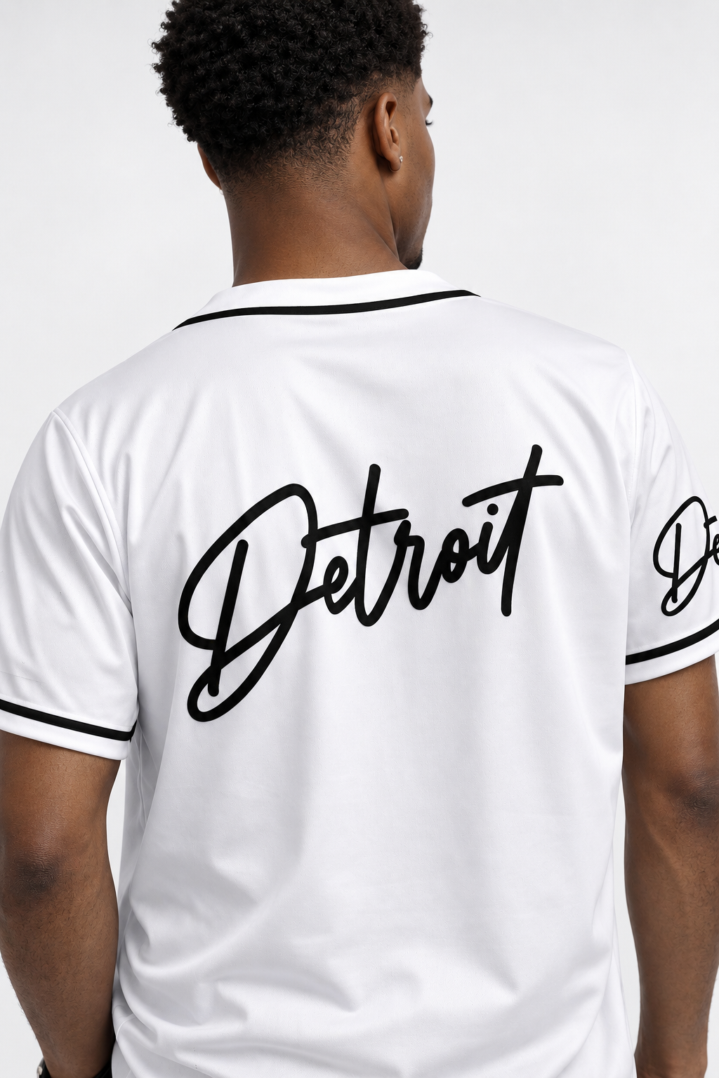 Detroit Script Baseball Jersey – White & Black