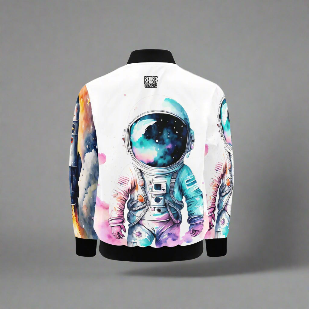 bomber jacket with astronaut design on a white background