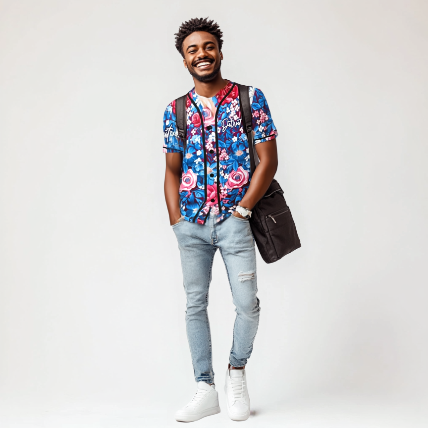 Detroit Floral All Over Print Men Baseball Jersey