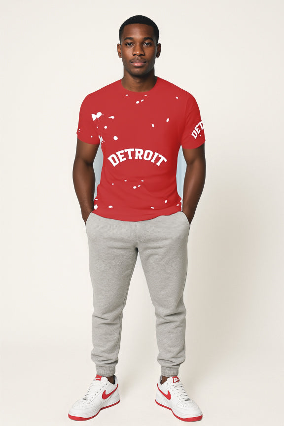 Bold Paint Splatter Detroit Varsity All Over Print Mens T-shirt