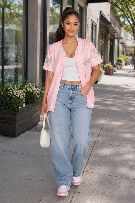 Detroit Pink Crystal Baseball Jersey – Women’s Edition