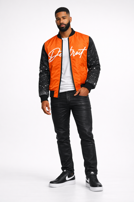 Detroit Script Bomber Jacket — Orange Edition