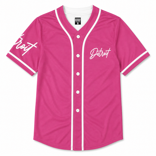 Detroit Pink Baseball Jersey - Women's Script Style