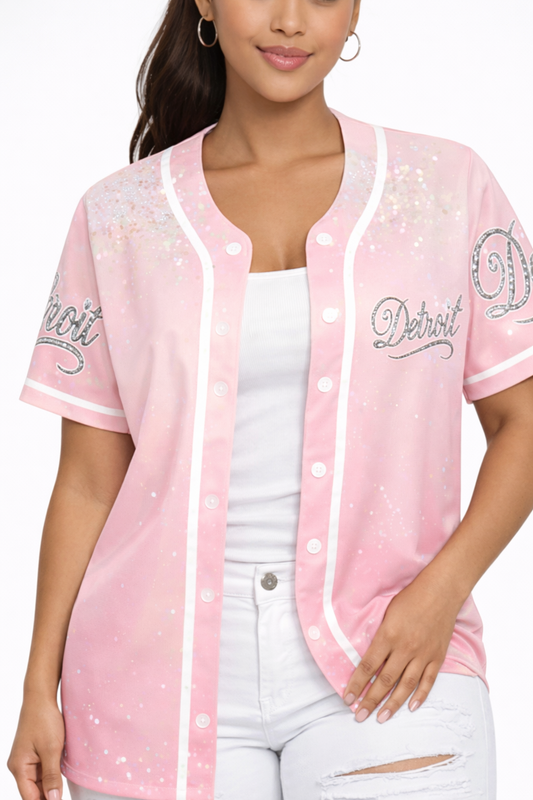 Detroit Pink Crystal Baseball Jersey – Women’s Edition