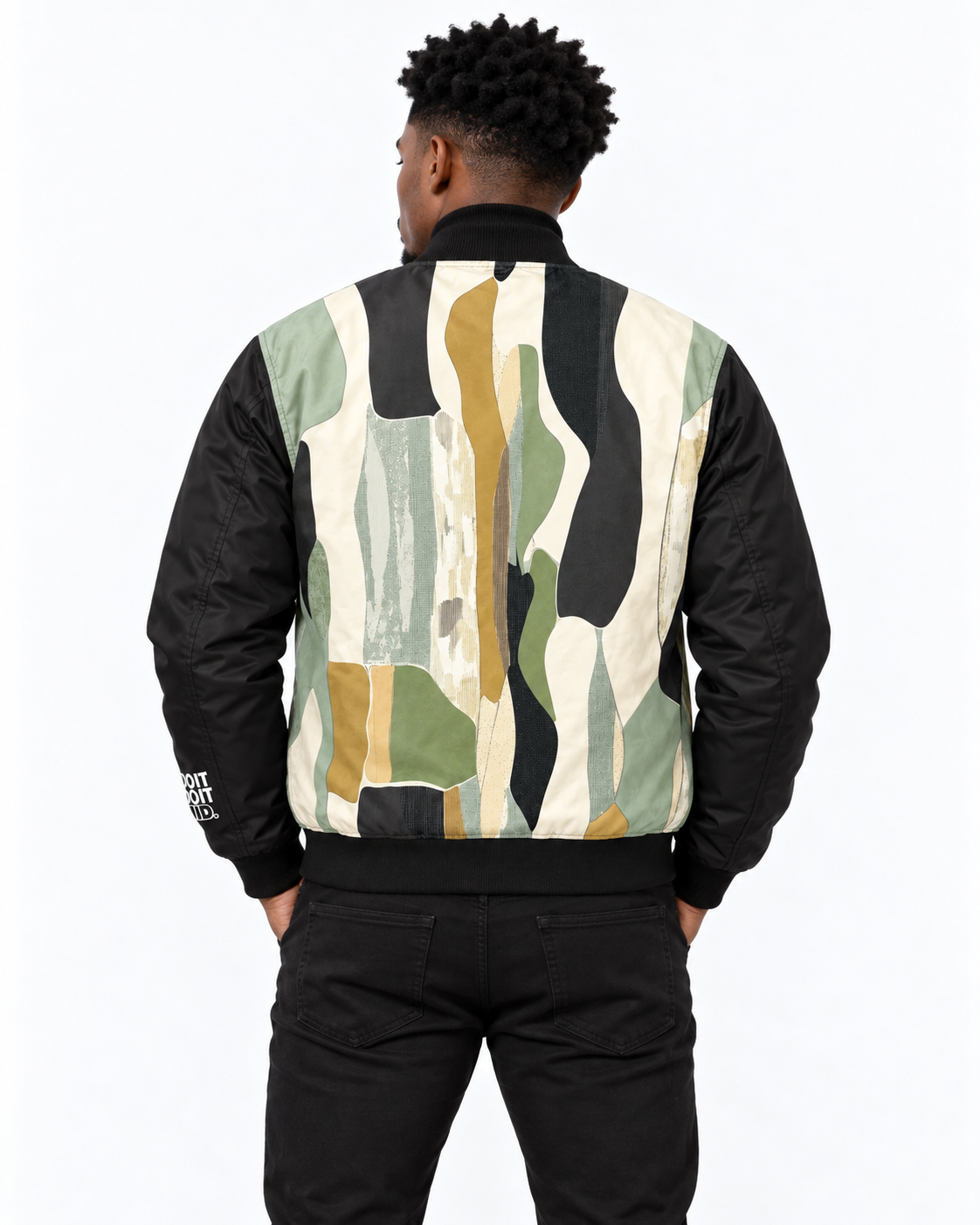 Abstract Terrain Bomber Jacket – Black