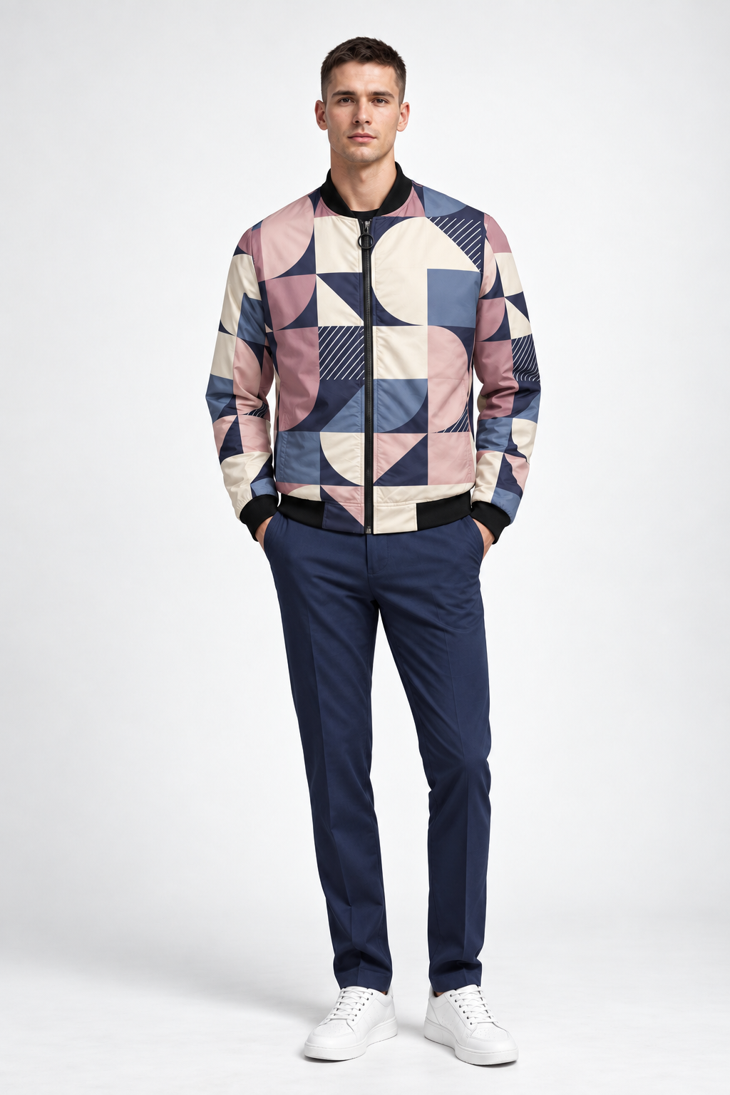 Detroit Geometric Print Bomber Jacket