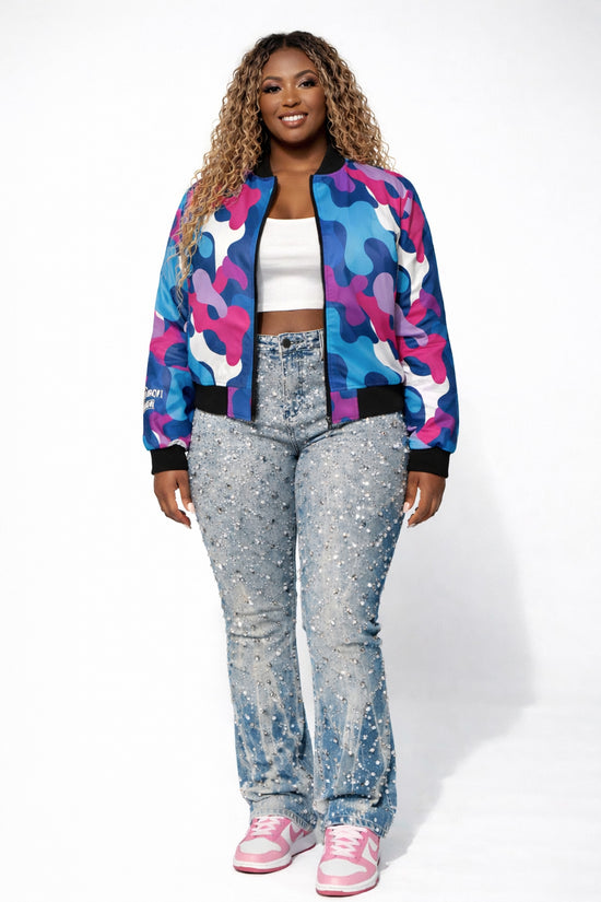 Multicolor Camo Bomber Jacket — All-Over Print