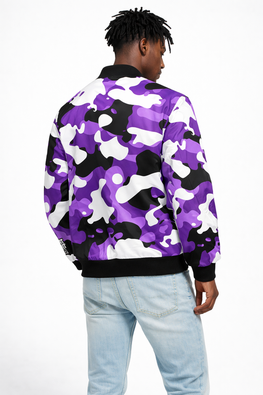 Purple Camo Bomber Jacket — All-Over Print