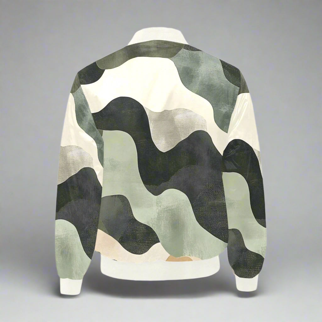 Earth-Tone All Over Print Mens Camo Bomber Jacket