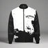 Black and white Detroit ‘Born and Raised’ splash-design bomber jacket with full front zipper and monochrome streetwear style