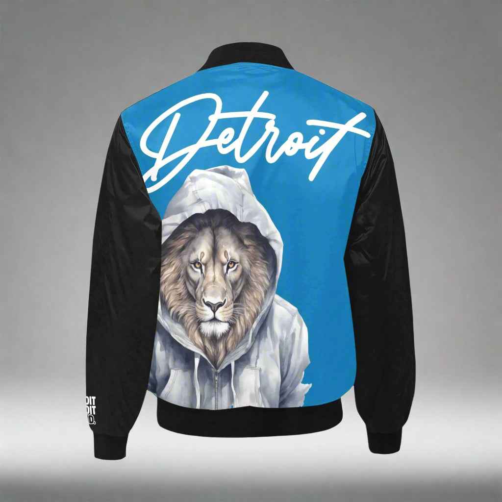 Detroit Hooded Lion Bomber Jacket — Blue & Black Edition