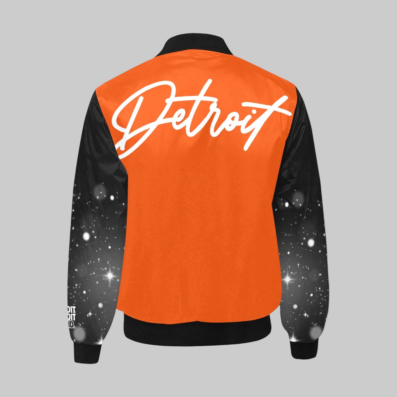 Orange and black jacket with 'Detroit' text on a white background