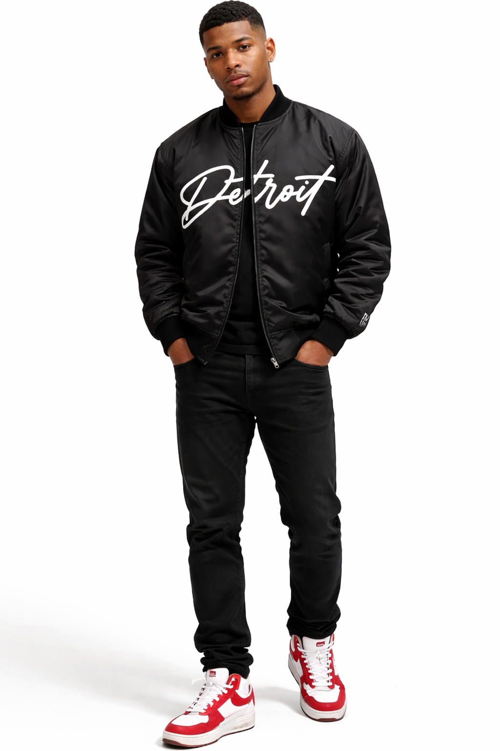 Black Printed “Detroit” Bomber Jacket - The Detroit Detroit Brand