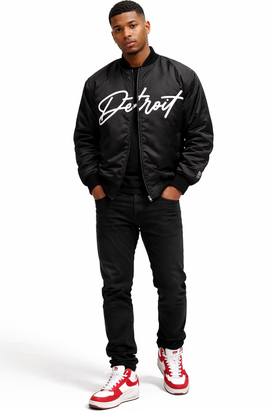 Black Printed “Detroit” Bomber Jacket - The Detroit Detroit Brand