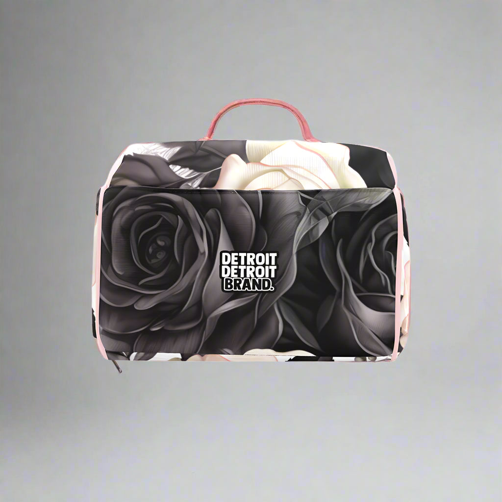 Rectangular product with black and white rose design and 'Detroit Brand' logo on a white background