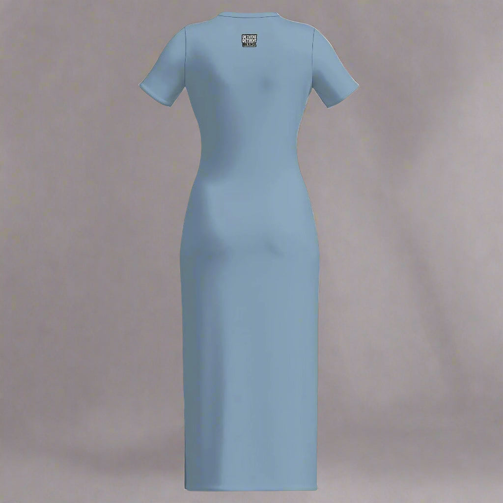 Light Blue Detroit Varsity 313 Short Sleeve Body con Maxi Dress