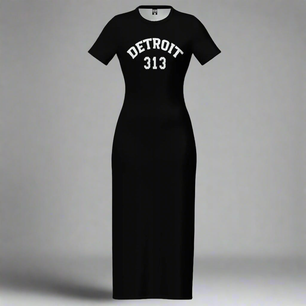 Black Detroit Varsity 313 Short Sleeve Body con Maxi Dress